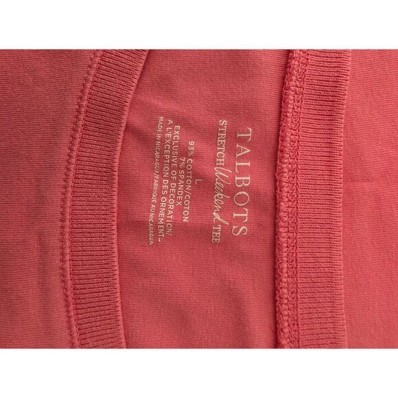 Talbots Pink Stretch Cotton Tee With Button-Detail Shoulders Womens Size M - Picture 4 of 4